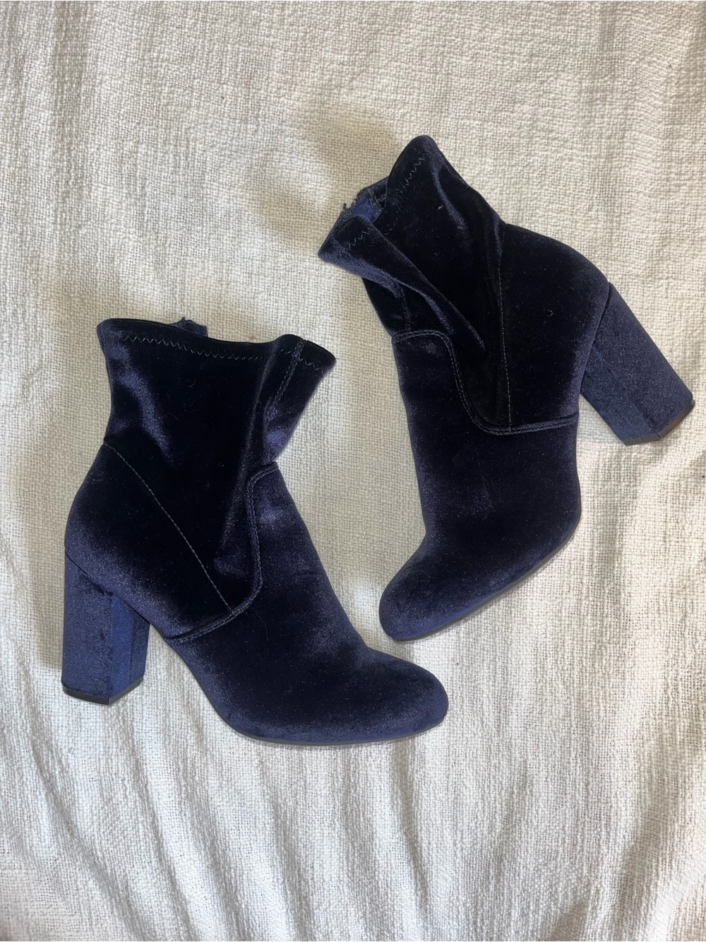Velvet Navy Ankle Boots - Women's Block Heel Booties